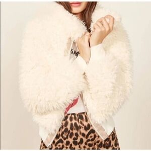 Reformation Freddie Faux Fur Jacket Cream Cozy Zip Up Coat Size XS